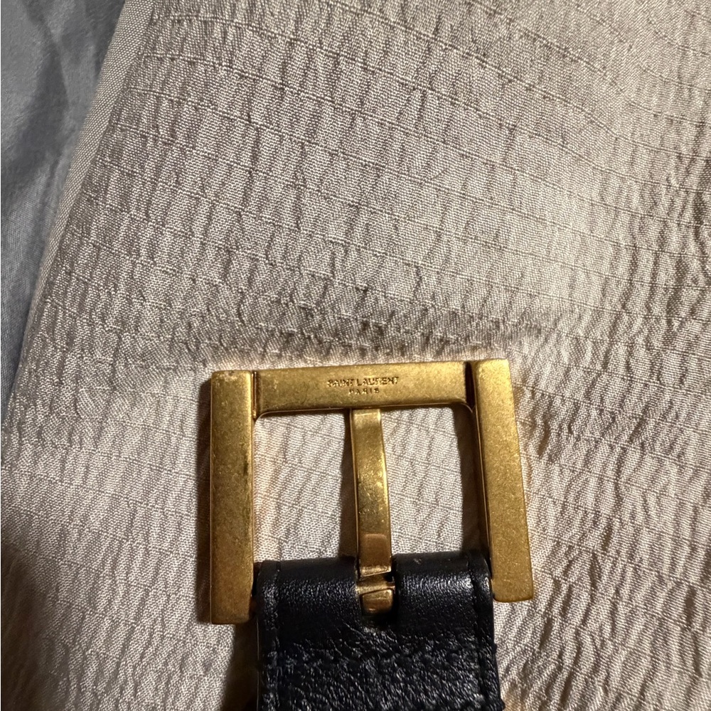 Saint Laurent Black Leather Belt with Gold-Tone Rectangular Buckle - Picture 3 of 6